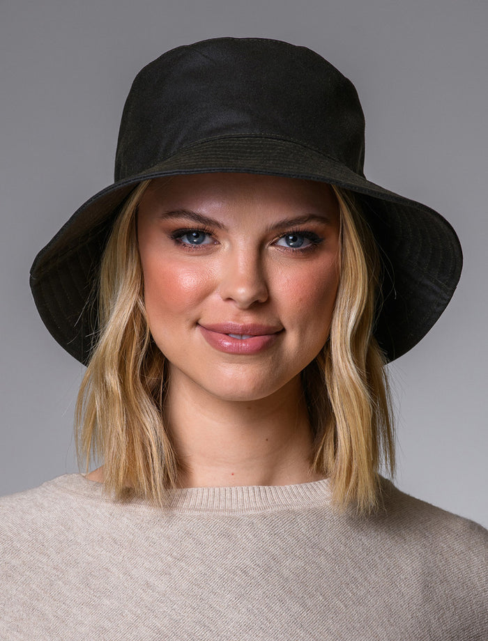 Ladies Erin Wax Bucket Hat - Olive #color_olive