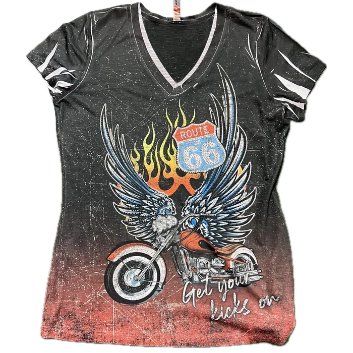 Ladies Grey Bike Wing Short Sleeve Shirt