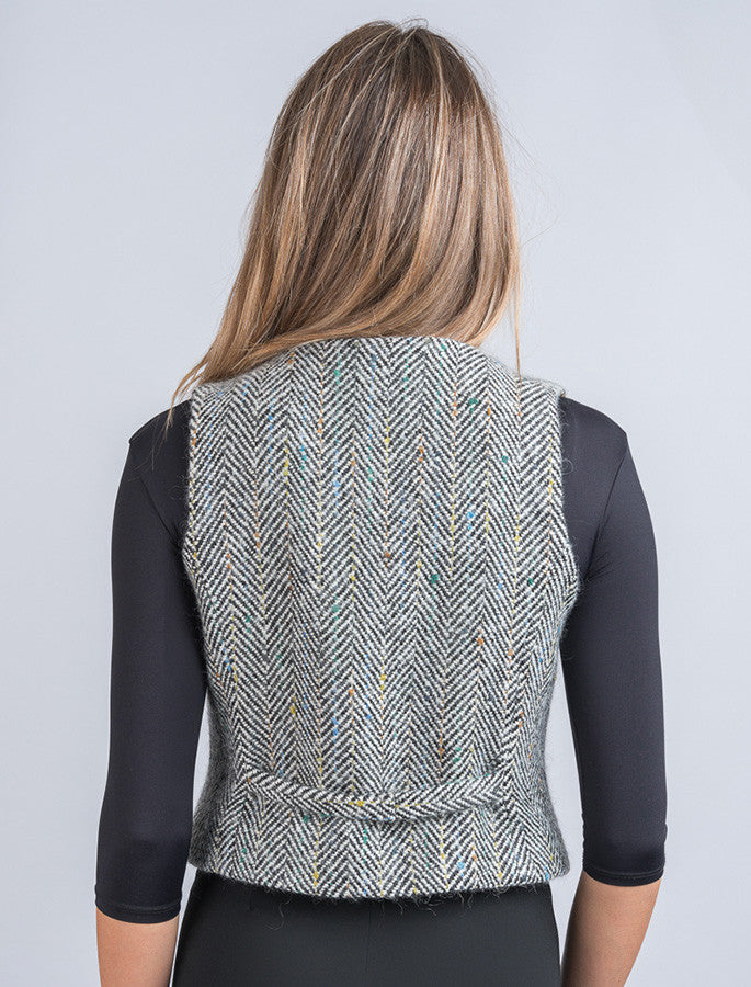 Ladies Irish Tweed Waistcoat - Black & Grey Herringbone