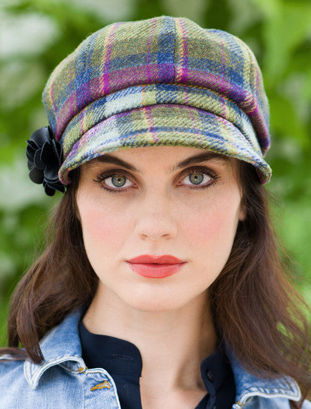 Ladies Tweed Newsboy Hat - Multi Vernal Plaid #color_multi-vernal-plaid