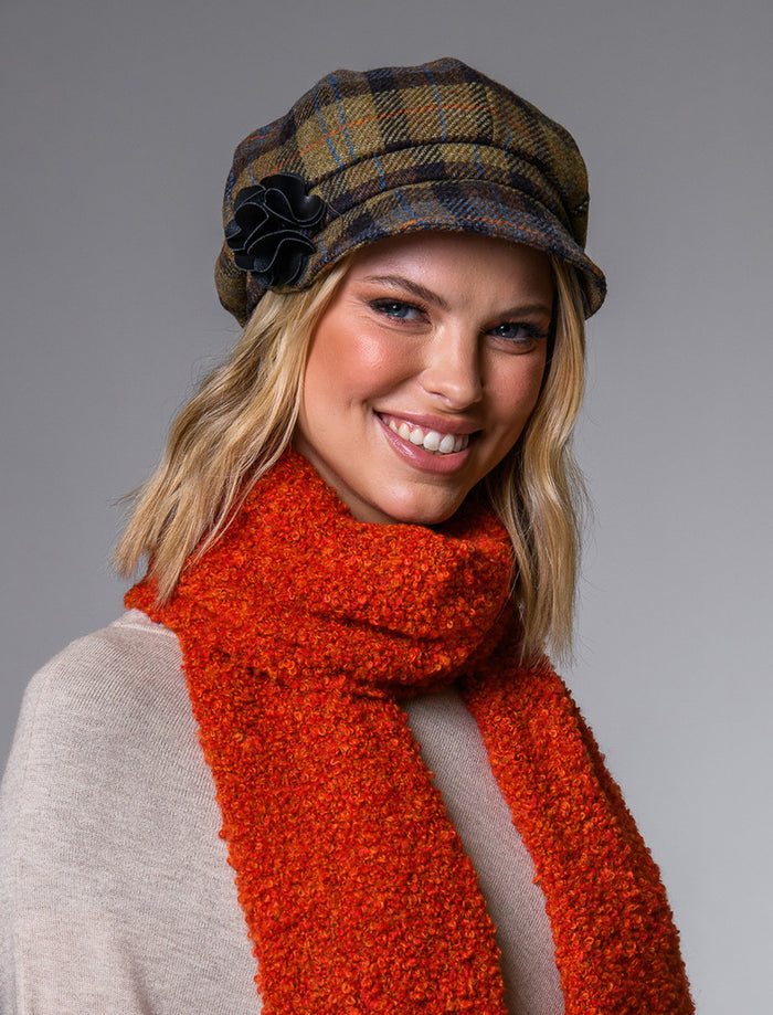Ladies Tweed Newsboy Hat - Blue Mustard #color_blue-mustard