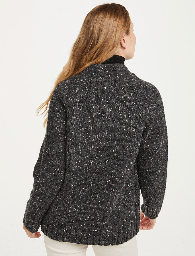 Ladies V-Neck Donegal Wool Cardigan - Charcoal #color_charcoal