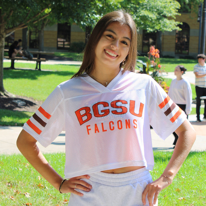 Ladies Zoozatz BGSU Peekaboo Cropped Mesh Tee