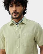 Light Green Half Sleeve Linen Solid Shirt - Cleo