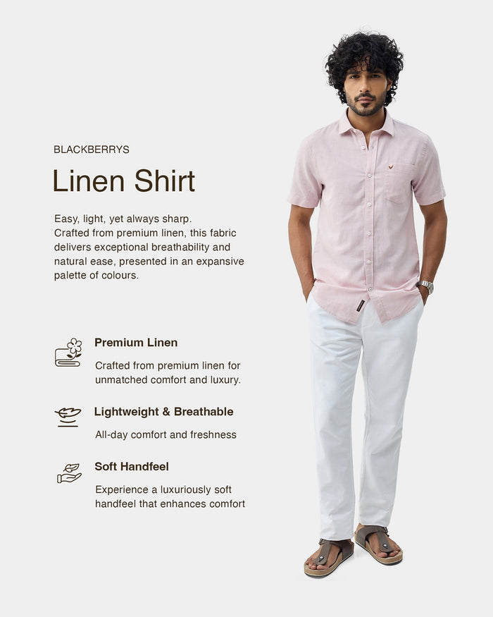 Light Pink Half Sleeve Linen Solid Shirt - Cleo