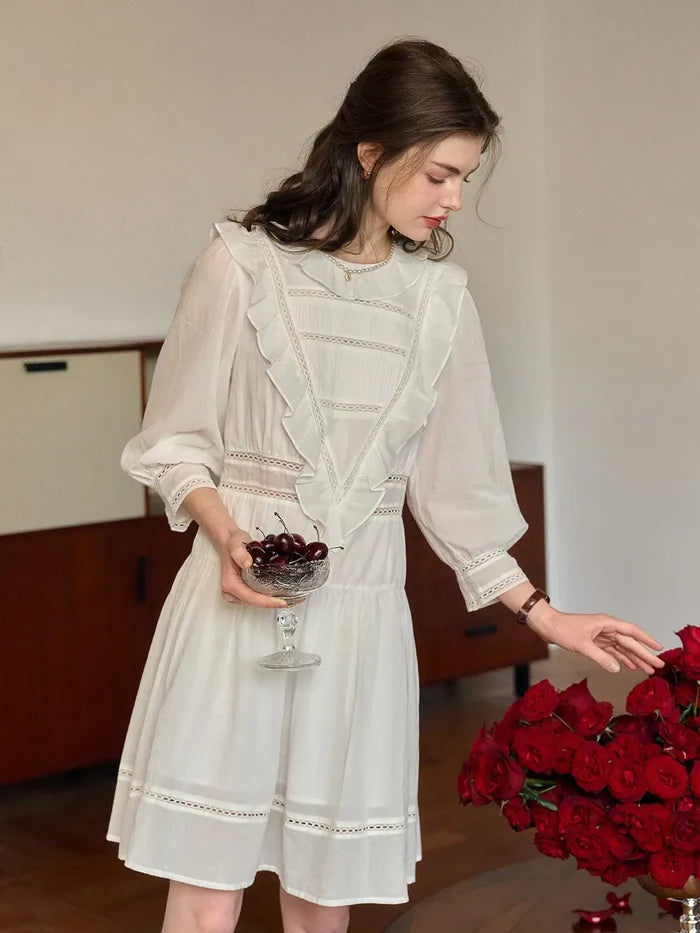 Lucille Victorian Long Sleeve White Dress