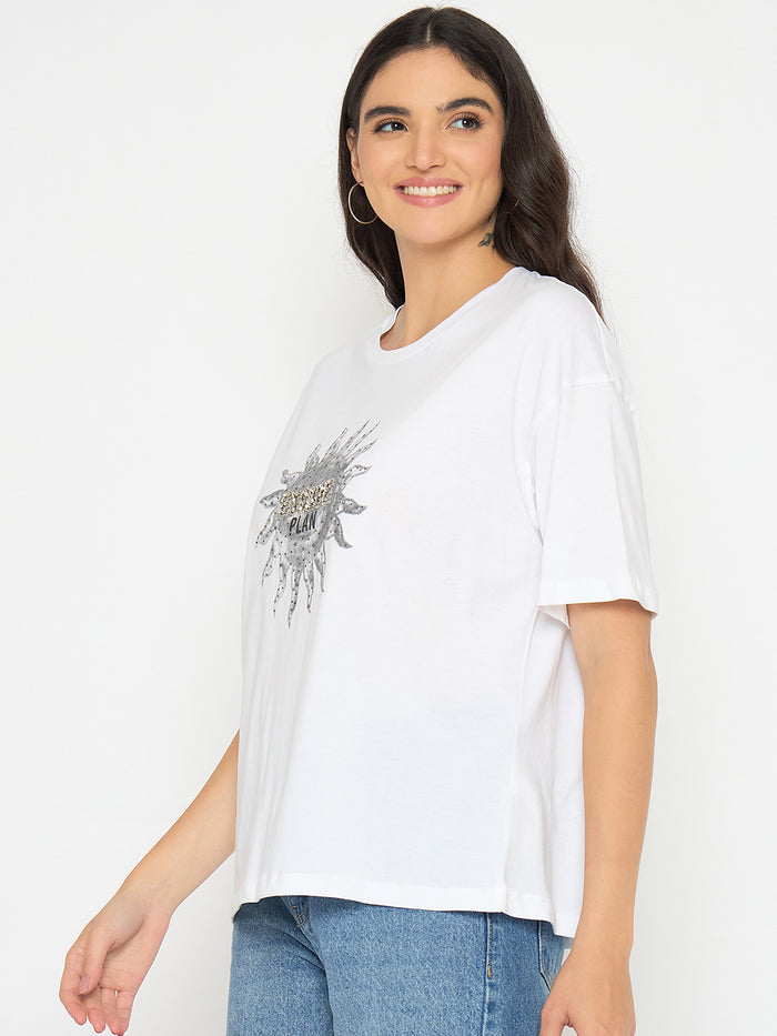 Madame Graphic Print White Cotton T-shirt