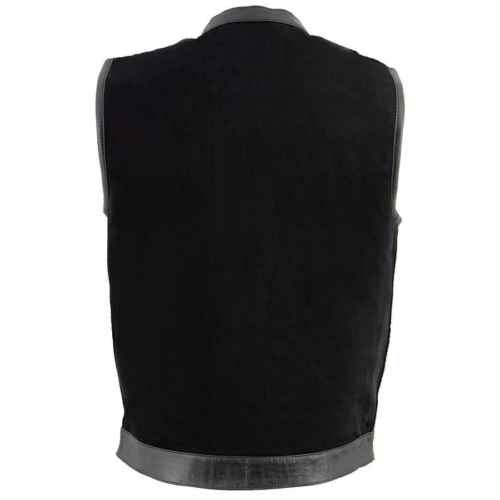 Milwaukee Leather MDM3010 men's black denim club vest plain back panel