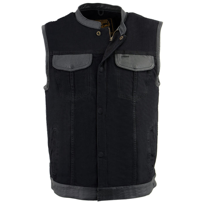 Milwaukee Leather MDM3010 men's black denim club vest open front view