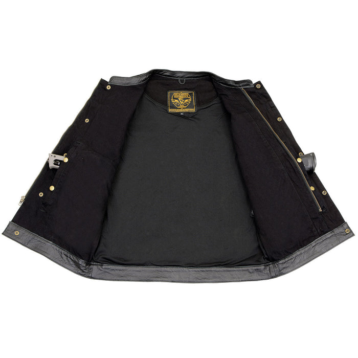 Milwaukee Leather MDM3010 men's black denim club vest interior pockets