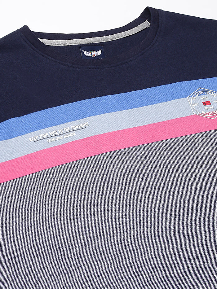 Men's Navy Blue & Grey Color Blocked T-Shirt