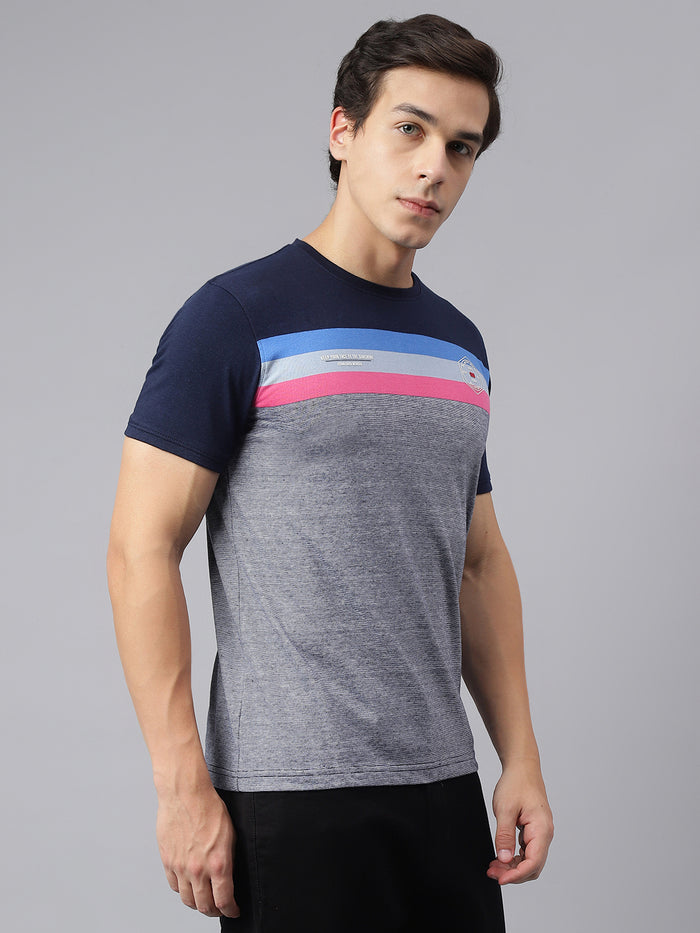 Men's Navy Blue & Grey Color Blocked T-Shirt