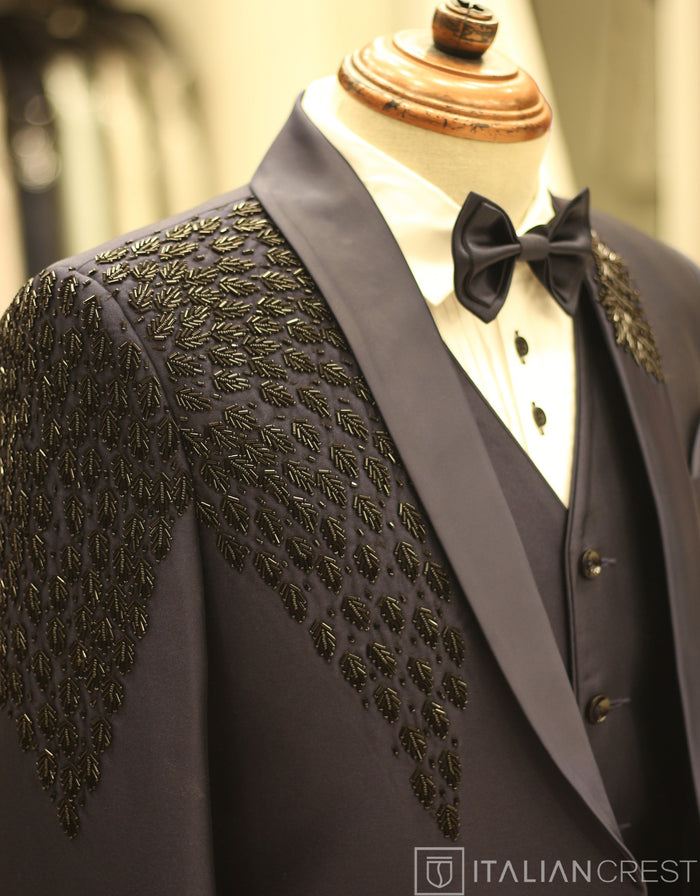 Navy Blue Embroidery Work 3pc Designer Suit