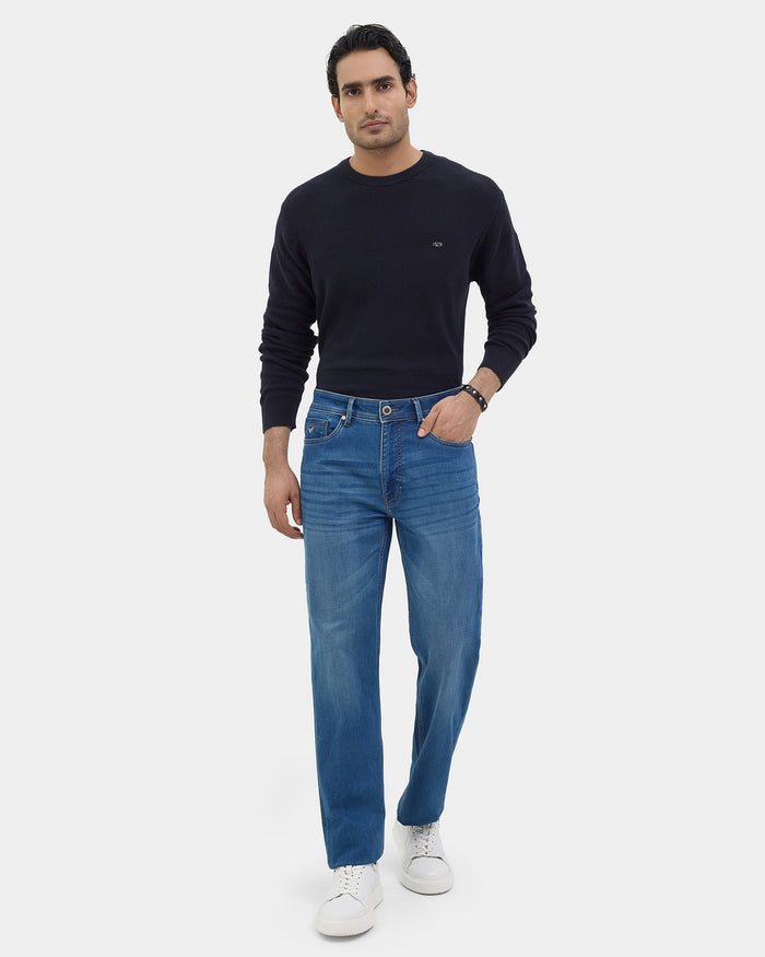 Navy Crew Neck Textured Sweater - Drool