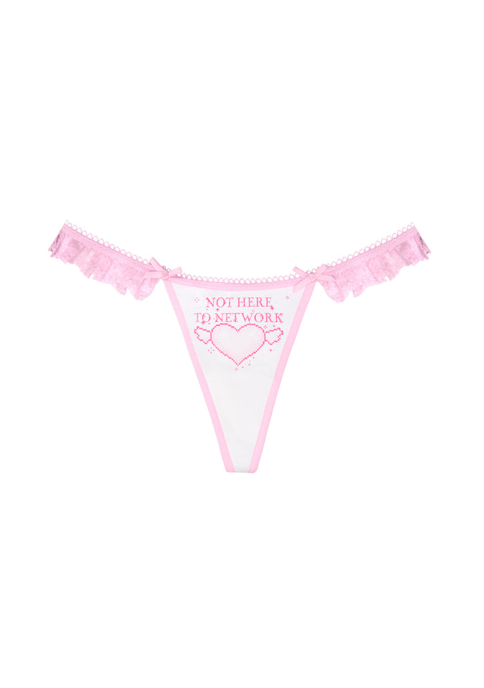 NETWORK GLITTER LACE RUFFLE THONG WHITE