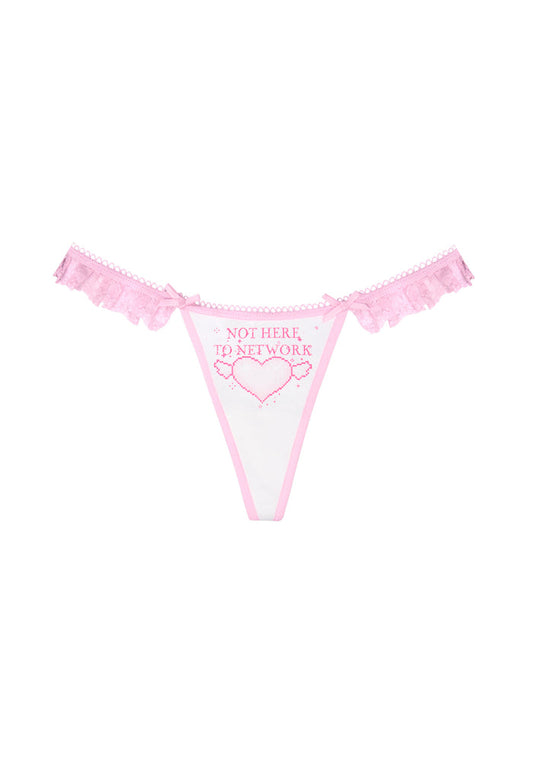 NETWORK GLITTER LACE RUFFLE THONG WHITE