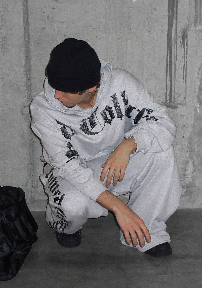 Nth ACTIVE OLD ENGLISH OVERSIZED PULLOVER HOODIE GREY MARL