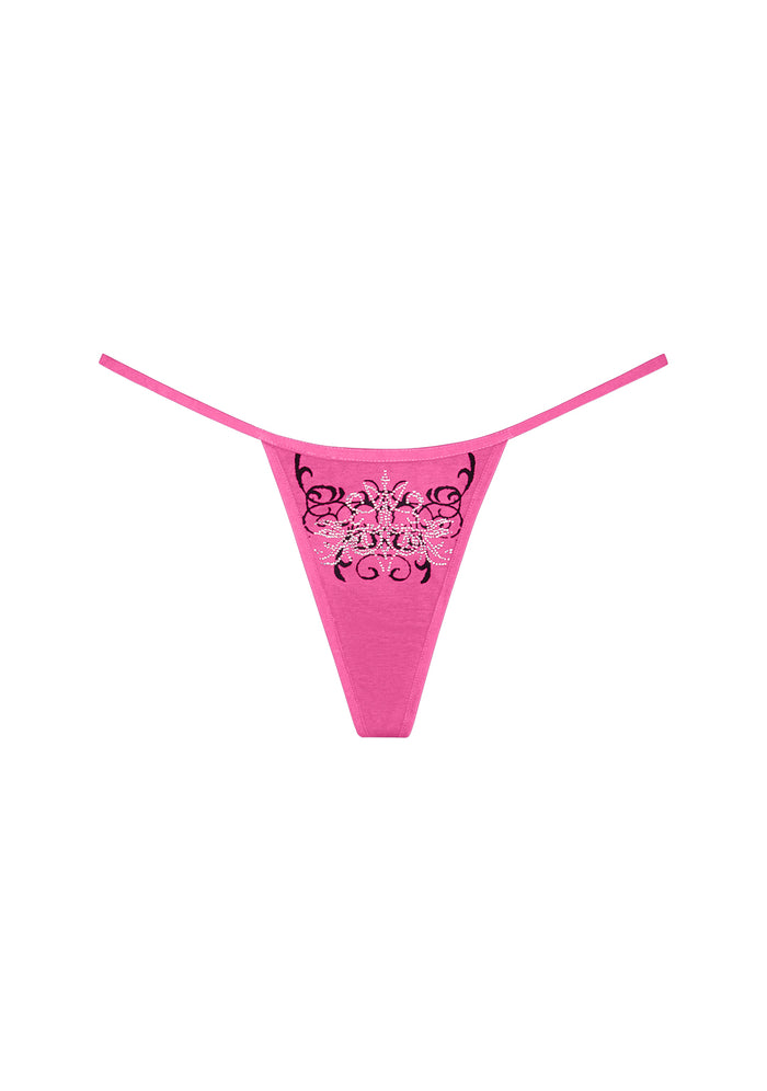 OBSESSION RHINESTONE THONG HOT PINK