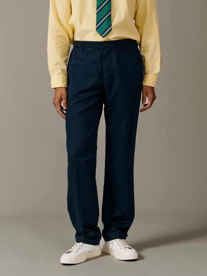 Aubin Navy Pasmore Straight Leg Trouser | Linen Trousers