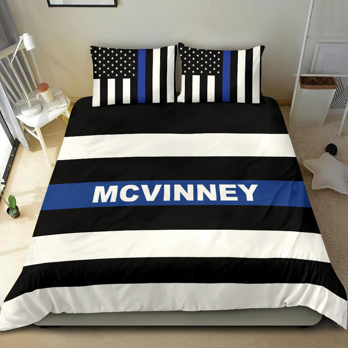 Personalized Bedding Set - Blue Line Flag - KM1