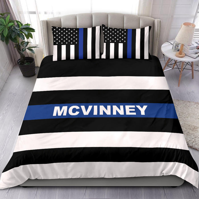 Personalized Bedding Set - Blue Line Flag - KM1