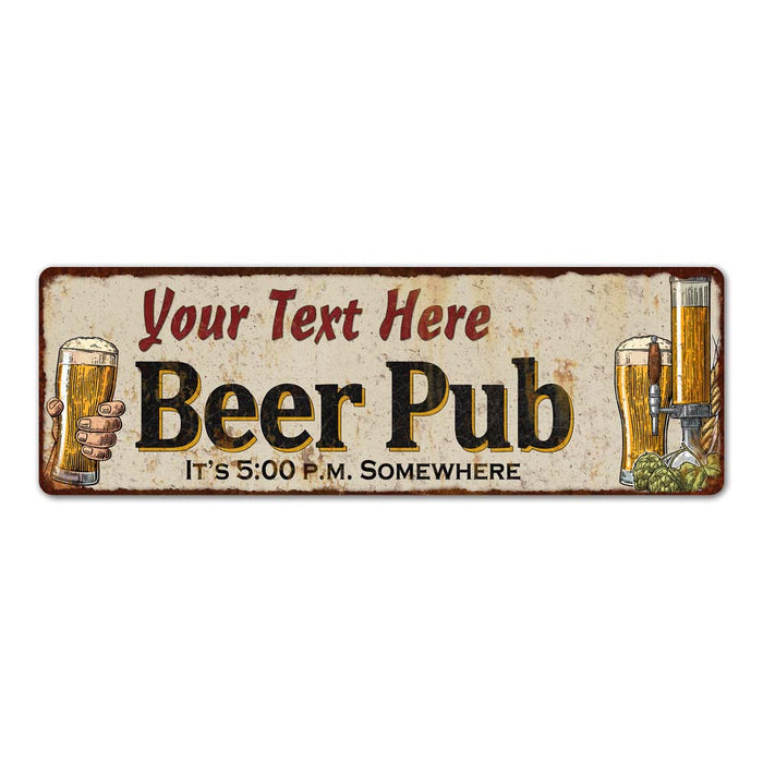 Personalized beer pub metal sign with custom name, 6x18 bar style, for man cave and home bar wall decor