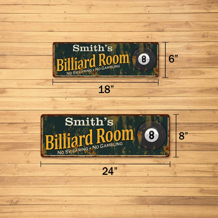 Personalized Billiard Room Green Sign Man Cave 6x18