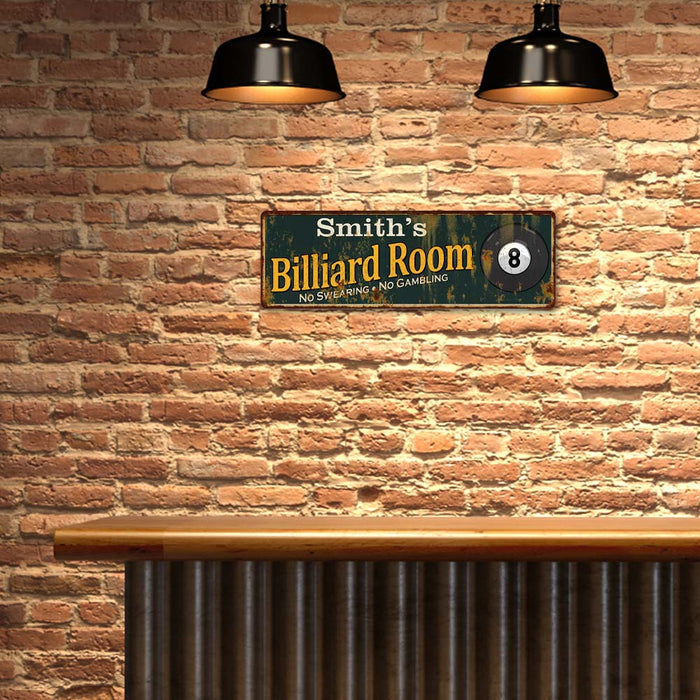 Personalized Billiard Room Green Sign Man Cave 6x18