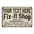 Personalized Fix-It Shop metal sign with rustic styling, a workshop gift for Grandpa or Dad