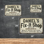Personalized Fix-It Shop Sign Grandpa Dad Wall Decor Gift Man Cave Metal