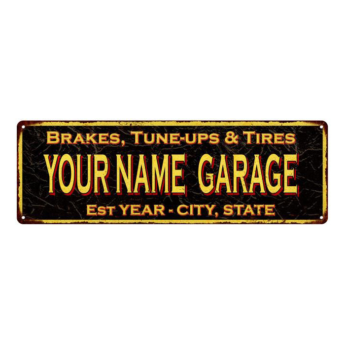 Personalized Garage vintage metal sign with distressed lettering for garage and man cave wall decor