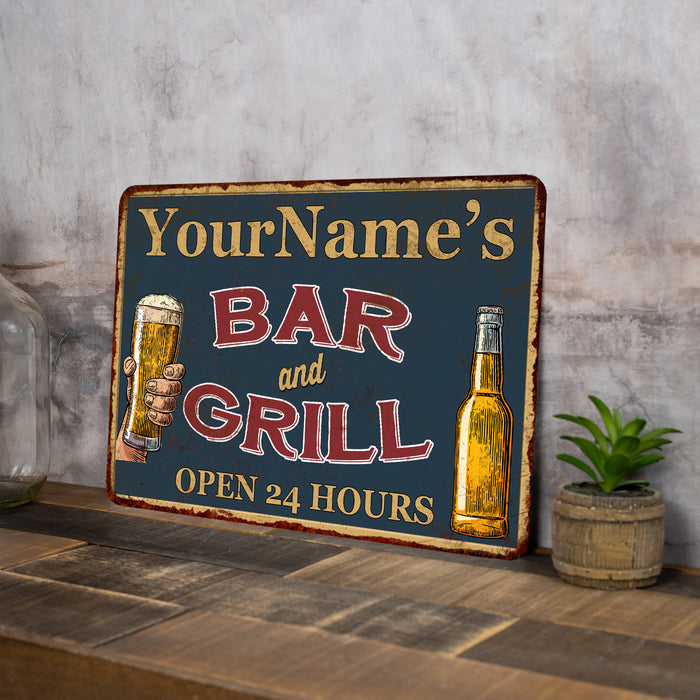 Personalized Green Bar and Grill Metal Sign Wall Decor