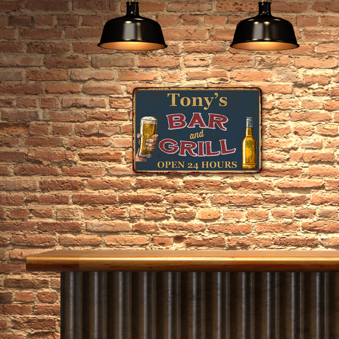 Personalized Green Bar and Grill Metal Sign Wall Decor