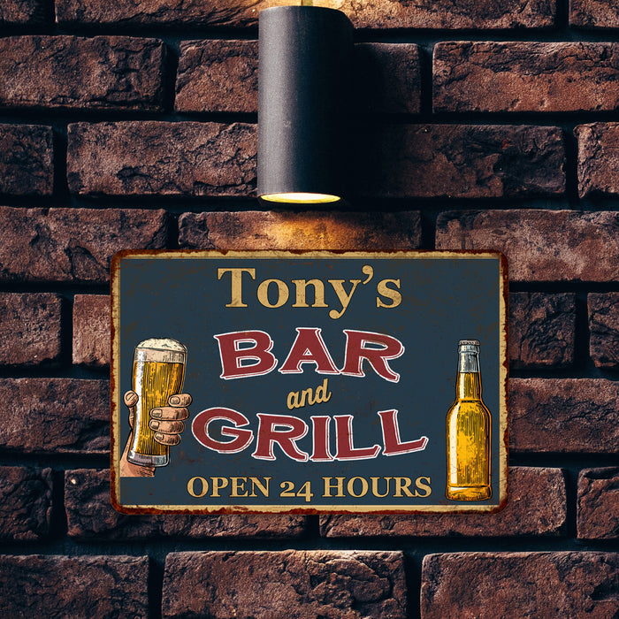 Personalized Green Bar and Grill Metal Sign Wall Decor