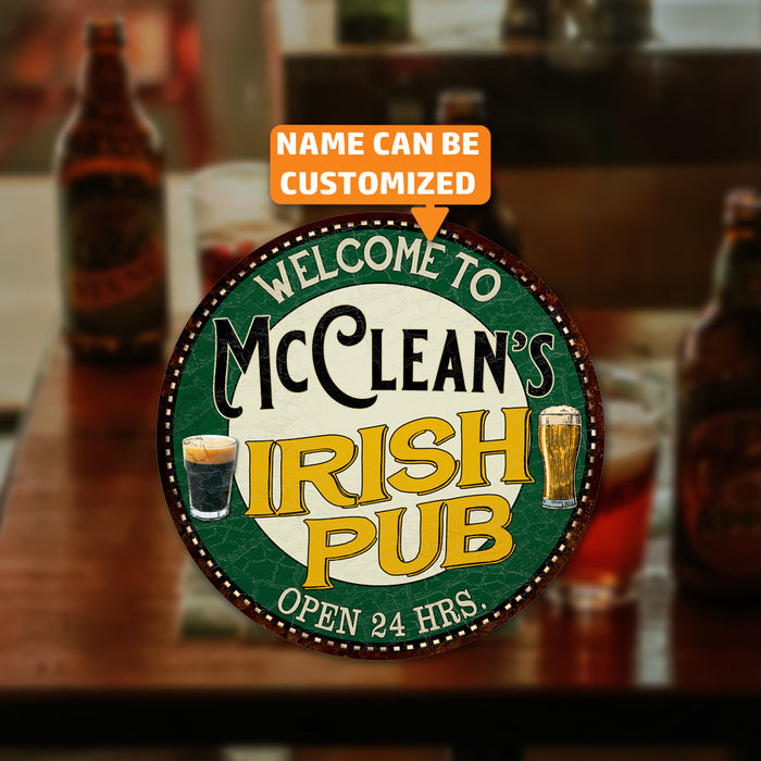 Personalized Irish Pub 14" Round Metal Sign Bar Wall Decor