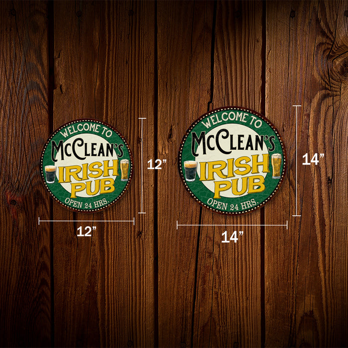 Personalized Irish Pub 14" Round Metal Sign Bar Wall Decor