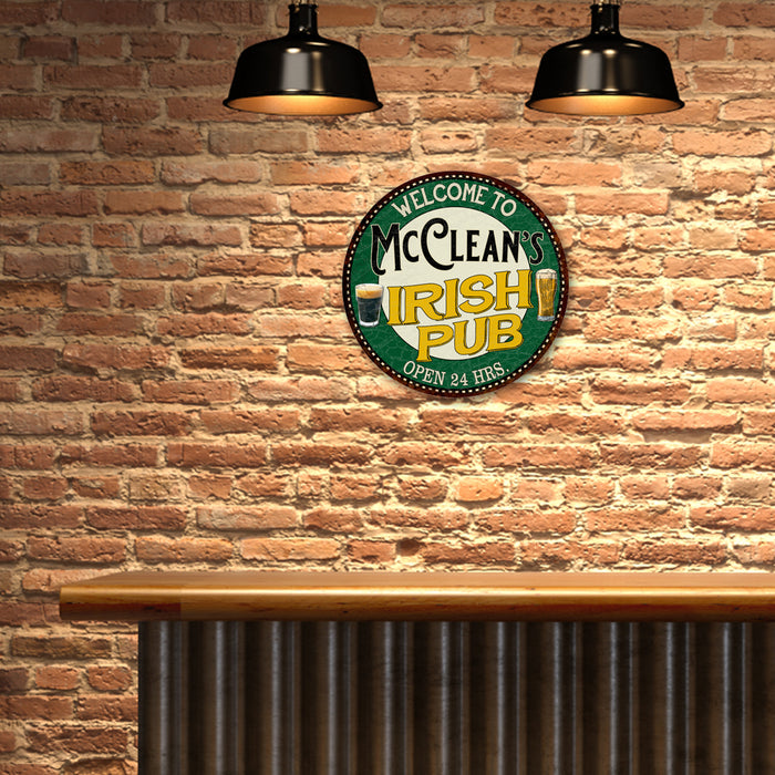 Personalized Irish Pub 14" Round Metal Sign Bar Wall Decor