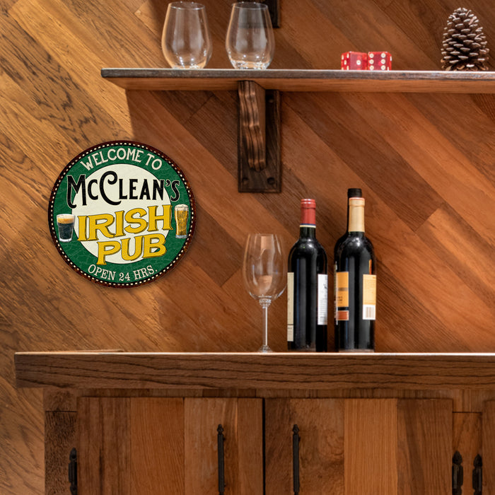 Personalized Irish Pub 14" Round Metal Sign Bar Wall Decor