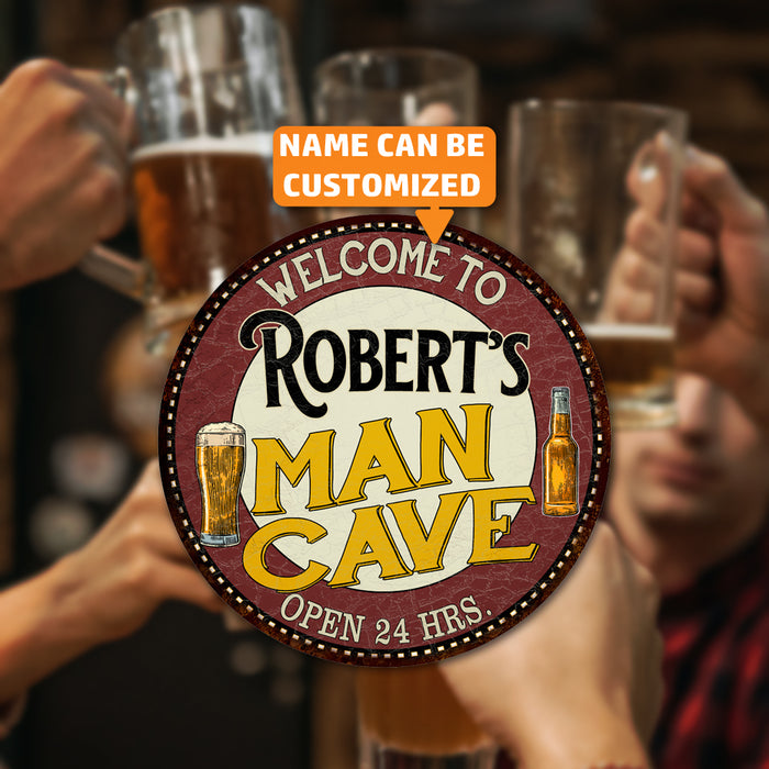 Personalized Man Cave 14" Round Metal Sign Bar Wall Decor