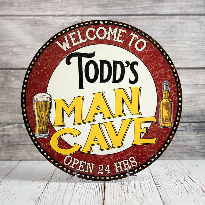 Personalized Man Cave 14" Round Metal Sign Bar Wall Decor