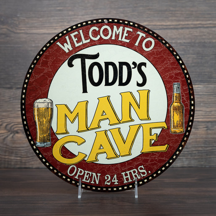 Personalized Man Cave 14" Round Metal Sign Bar Wall Decor