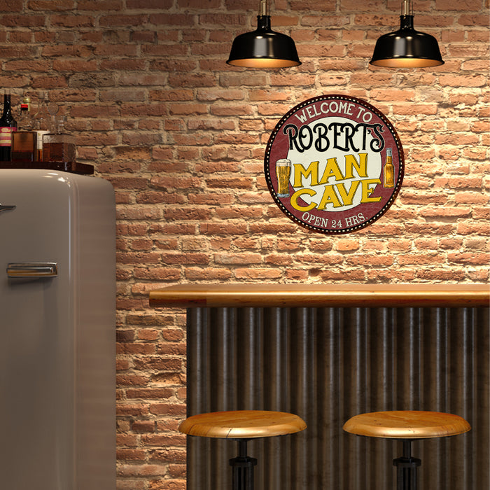 Personalized Man Cave 14" Round Metal Sign Bar Wall Decor