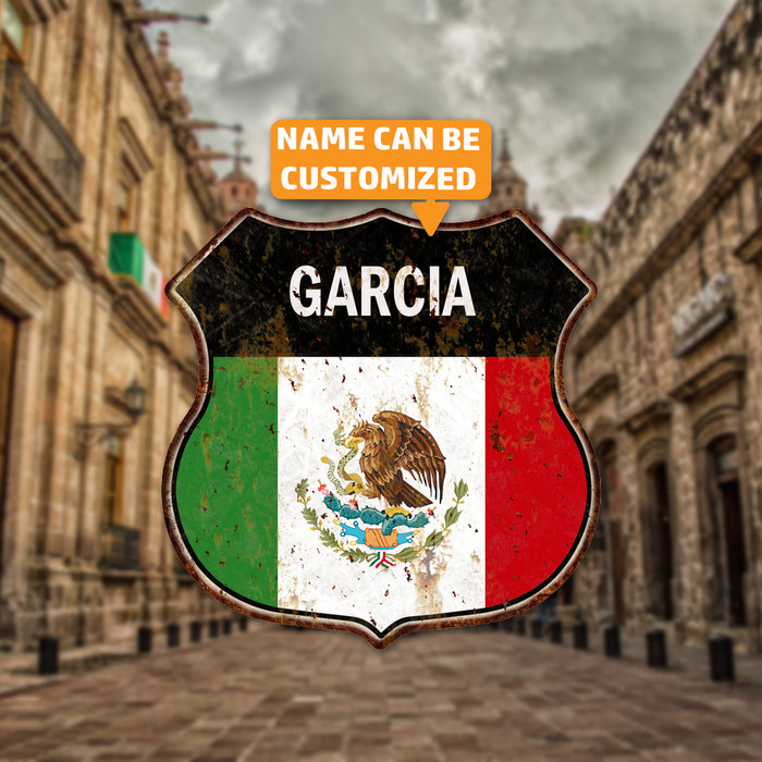 Personalized Mexican Flag Shield Metal Sign Mexico