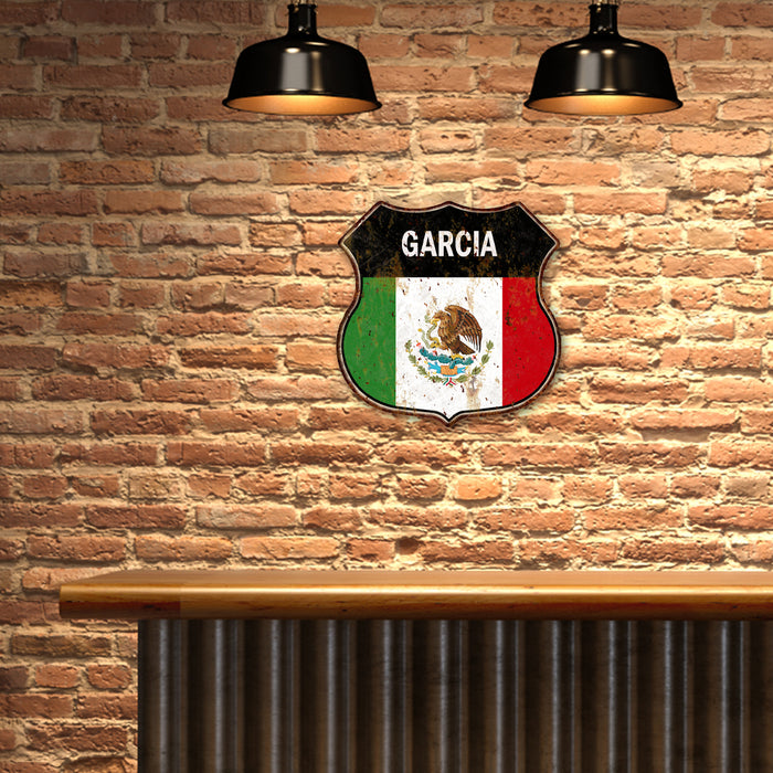 Personalized Mexican Flag Shield Metal Sign Mexico