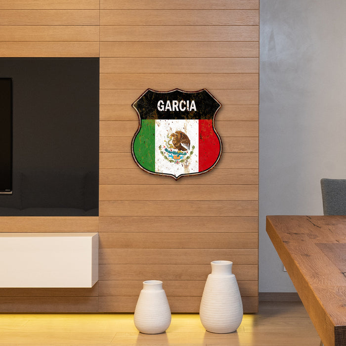 Personalized Mexican Flag Shield Metal Sign Mexico