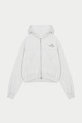 PILATES & PINOT ZIP THROUGH CROPPED HOODIE - GREY MARL
