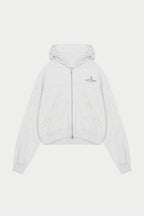 PILATES & PINOT ZIP THROUGH CROPPED HOODIE - GREY MARL