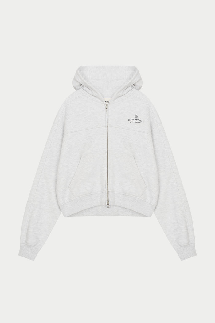 PILATES & PINOT ZIP THROUGH CROPPED HOODIE - GREY MARL