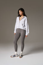 PILATES & PINOT ZIP THROUGH CROPPED HOODIE - GREY MARL
