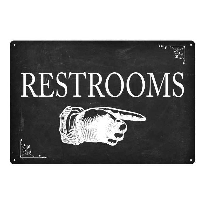 Restrooms right-arrow bathroom metal sign with bold directional lettering for home and business decor
